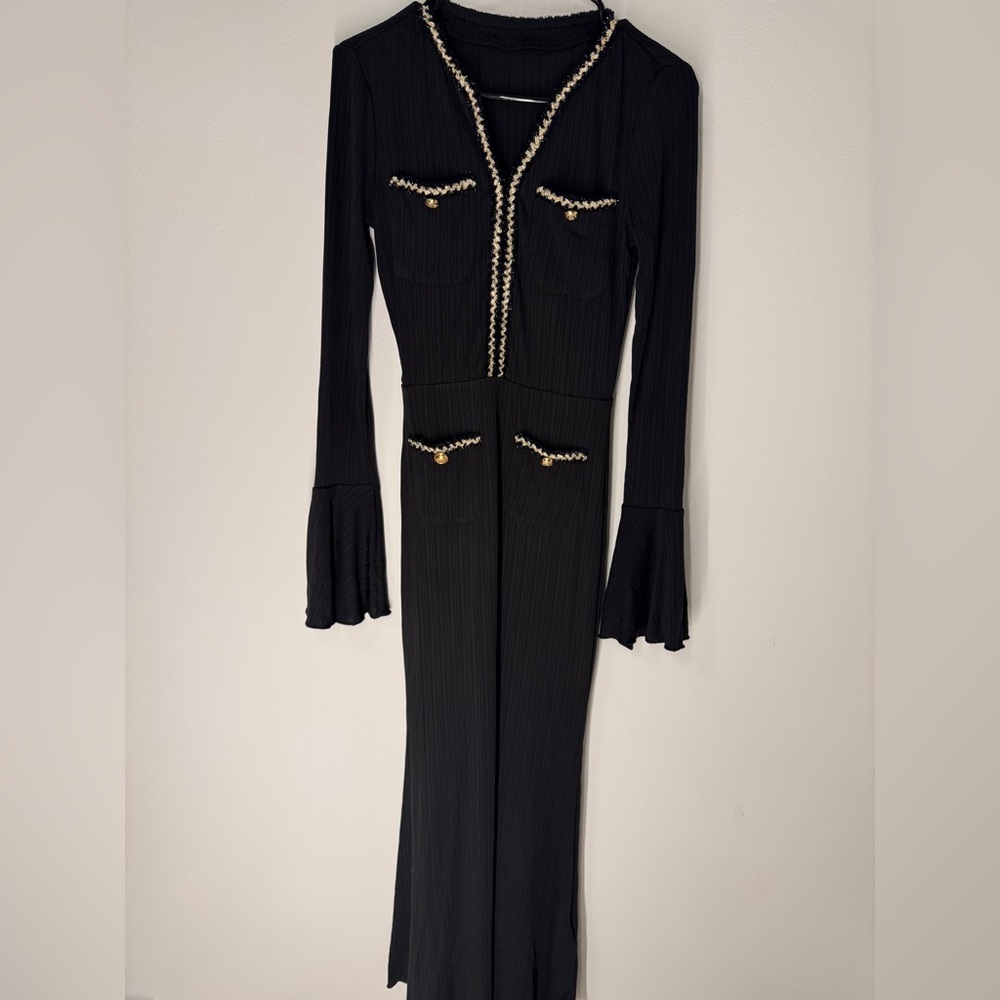 Elegant Black Dress with Gold Silver chanel like accents